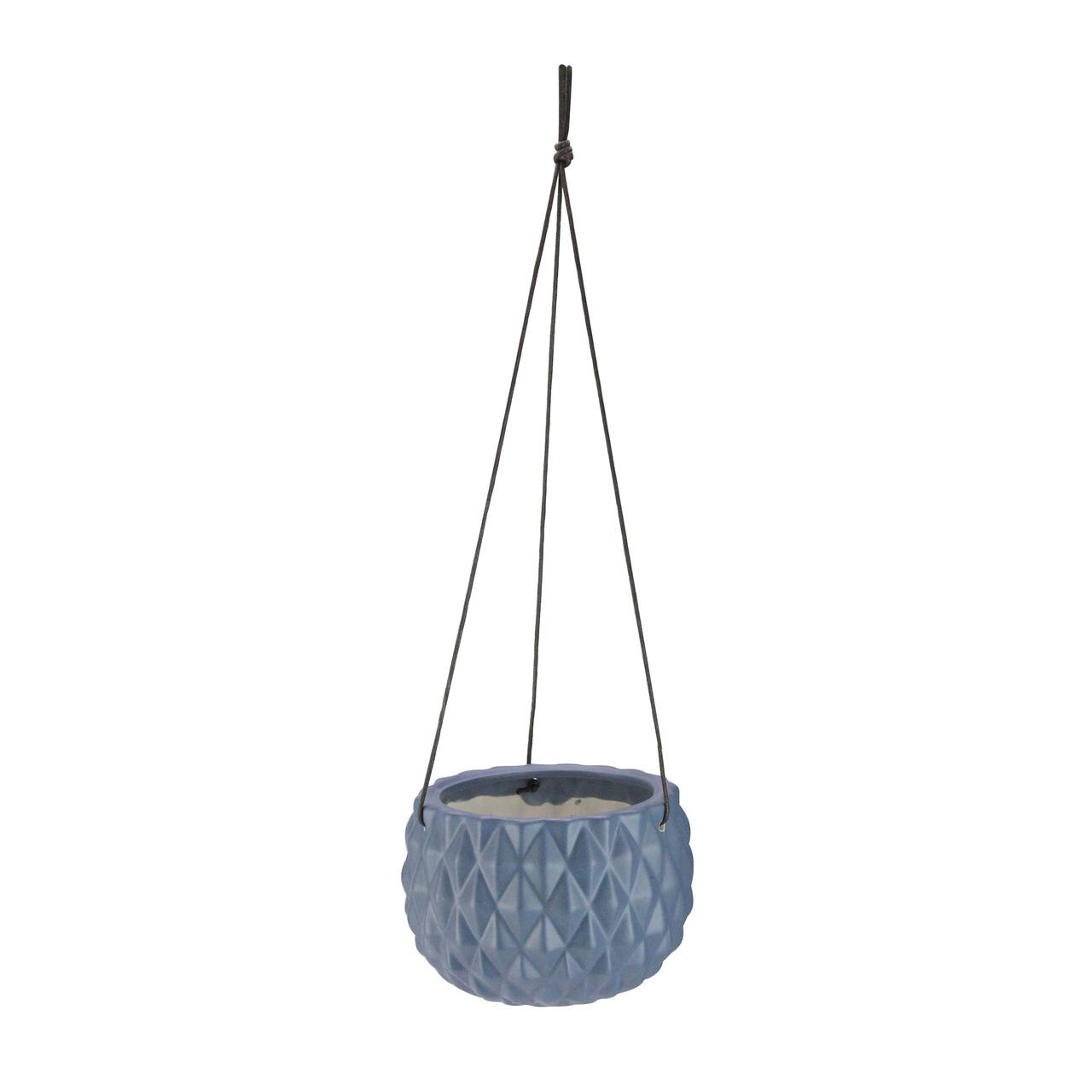 5.5" Slate Gray Faceted Hanging Ceramic Planter